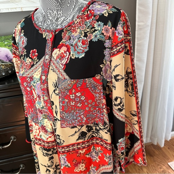 Anthropologie Fig and Flower Boho Floral Patchwork Tunic Dress Size L - Picture 4 of 16